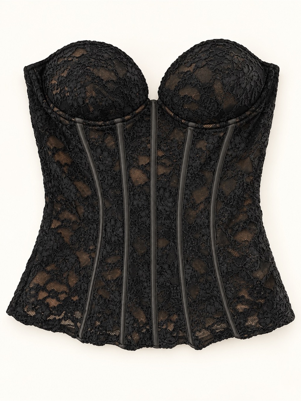 Amber Sky Black Lace Corset Bustier Top Small Strapless Goth Coquette.